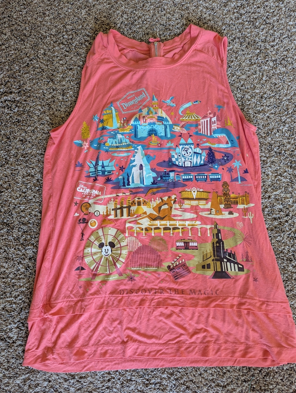 Disney Parks Womens Discover the Magic Disneyland Map Tank Top Coral Pink Medium